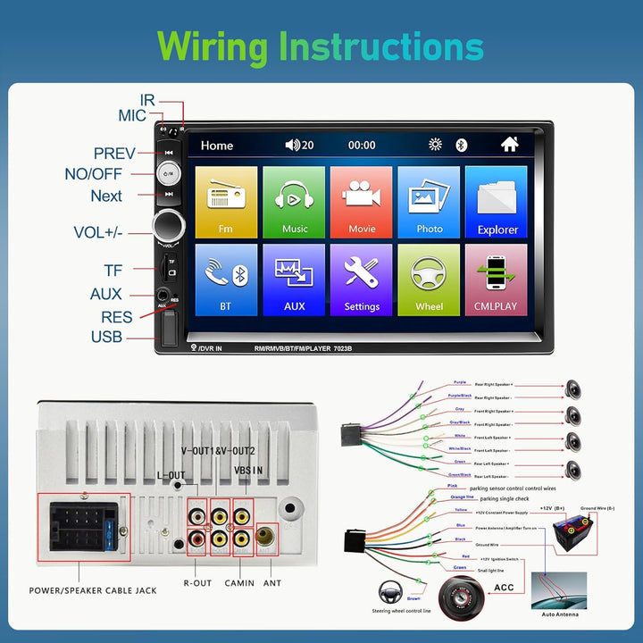 Podofo Bluetooth Autoradio 2-DIN 7'' 1080P HD Auto MP5 Player mit IOS & Android Spiegellink, EQ, AUX
