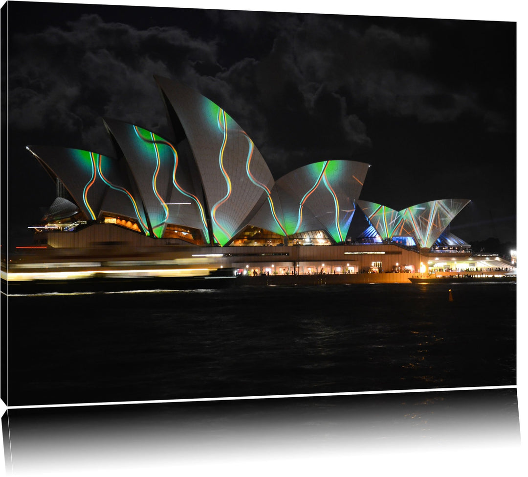 Dark Sydney Opera House grüne Beleuchtungauf Leinwand, XXL riesige Bilder fertig gerahmt mit Keilrah