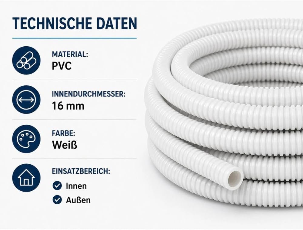 Kondensatschlauch Ø 16 mm für Klimaanlage – Flexibler PVC Ablaufschlauch für Kondenswasser, Split-Kl