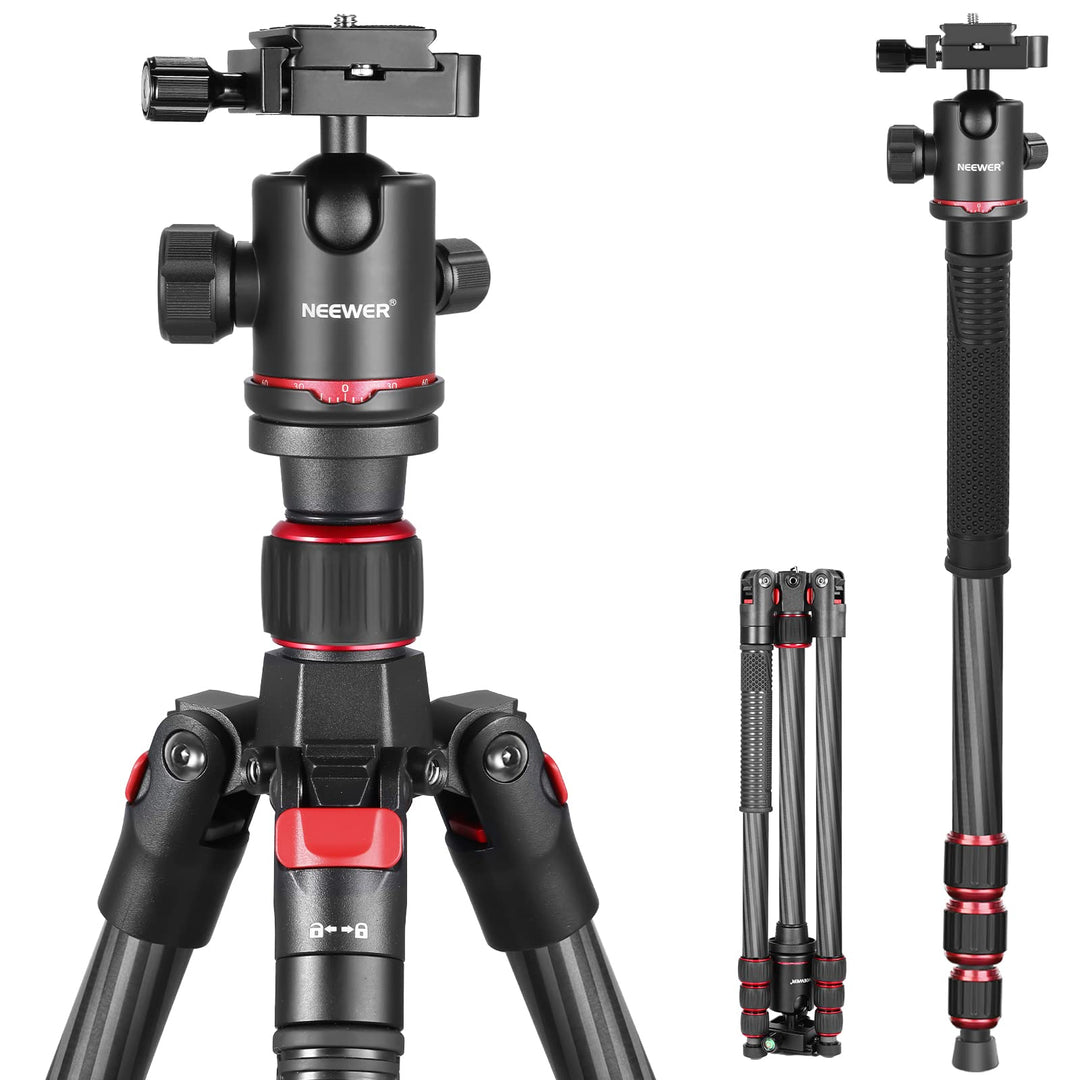 Neewer Kohlefaser 168 Zentimeter Stativ Einbeinstativ mit 360 Grad Kugelkopf, 1/4&