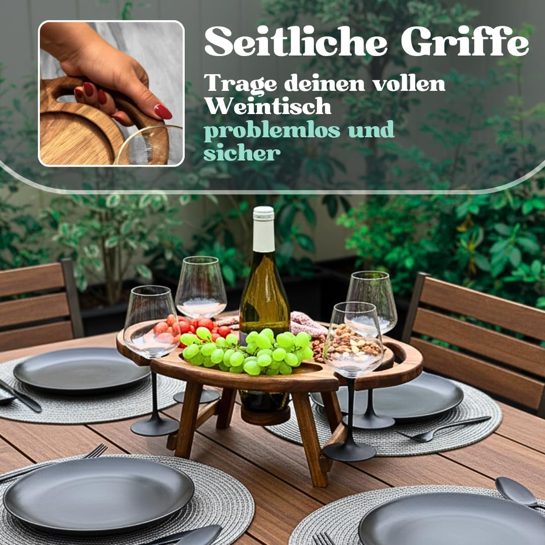 Weintisch Akazie Massivholz für 4 Personen - Weinbar & Weintablett für Zuhause oder Outdoor - auch a