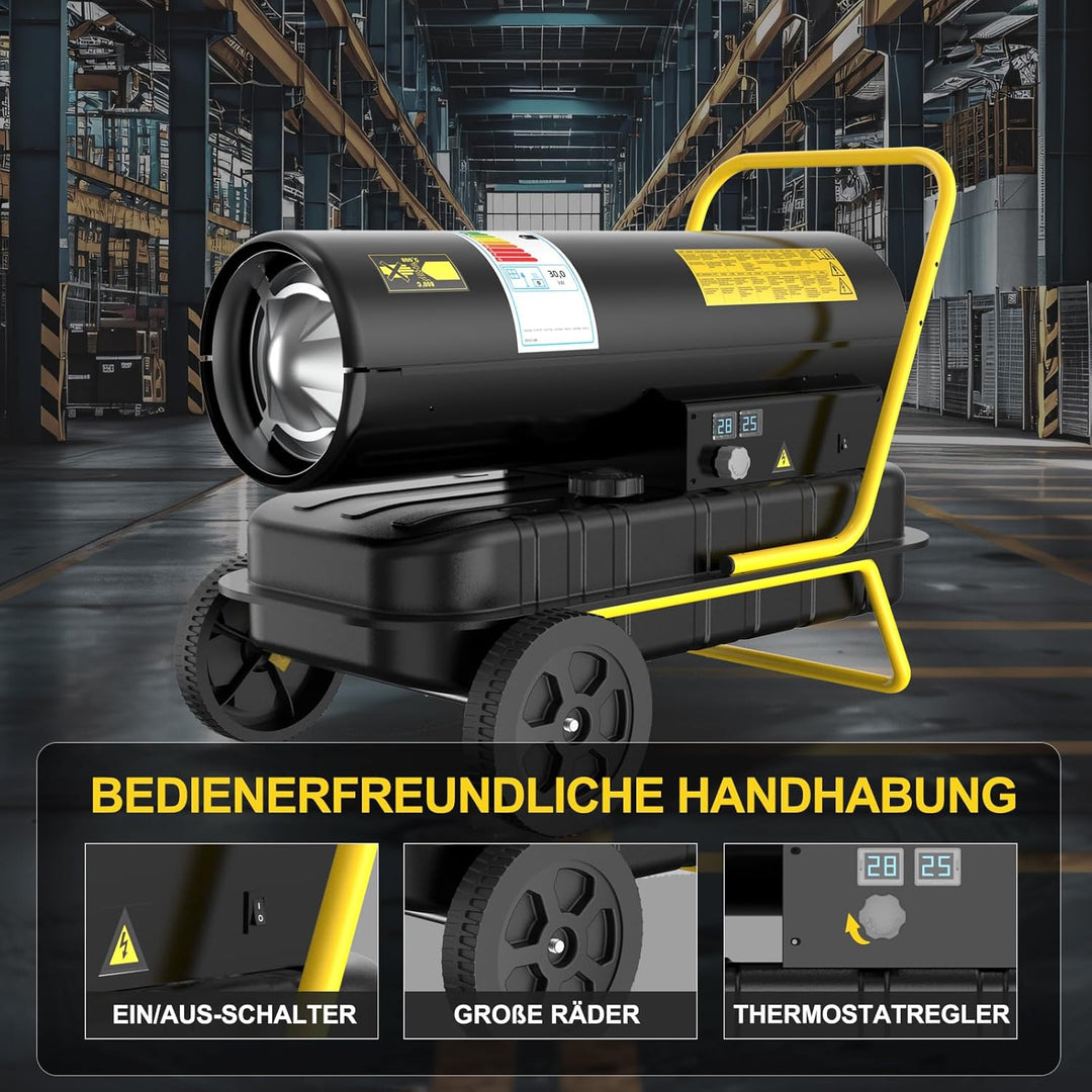 30 kW Heizkanone Diesel Bautrockner, Grosstank Bauheizer, 750 m³/h Heizgebläse mit Thermostat, Ölbeh