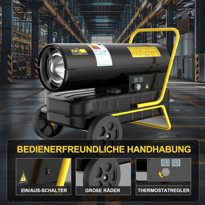 30 kW Heizkanone Diesel Bautrockner, Grosstank Bauheizer, 750 m³/h Heizgebläse mit Thermostat, Ölbeh