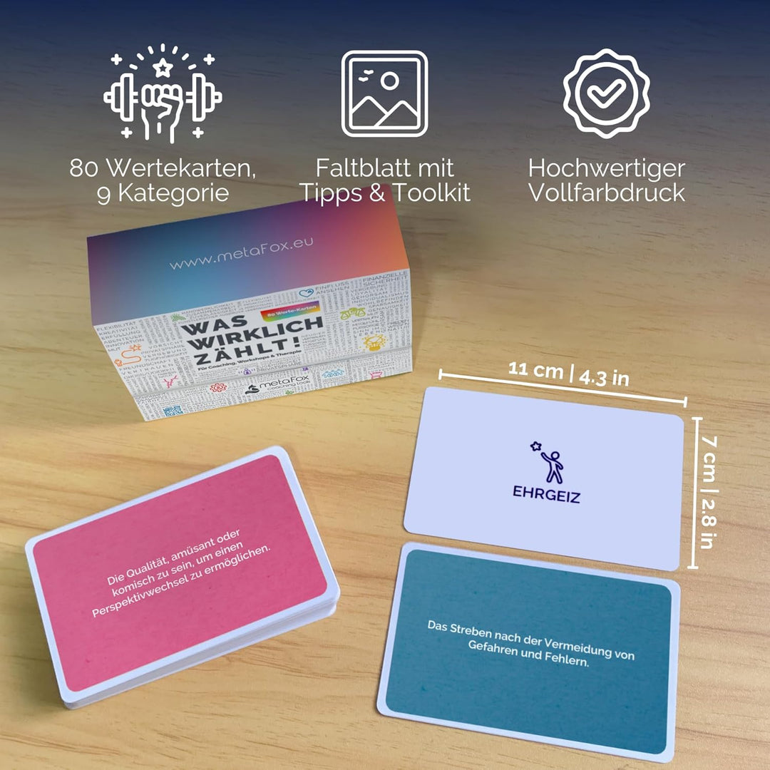 metaFox "Was wirklich zählt! - 80 Wertekarten für Coaching, Workshops & Therapie - Für Life Coaching