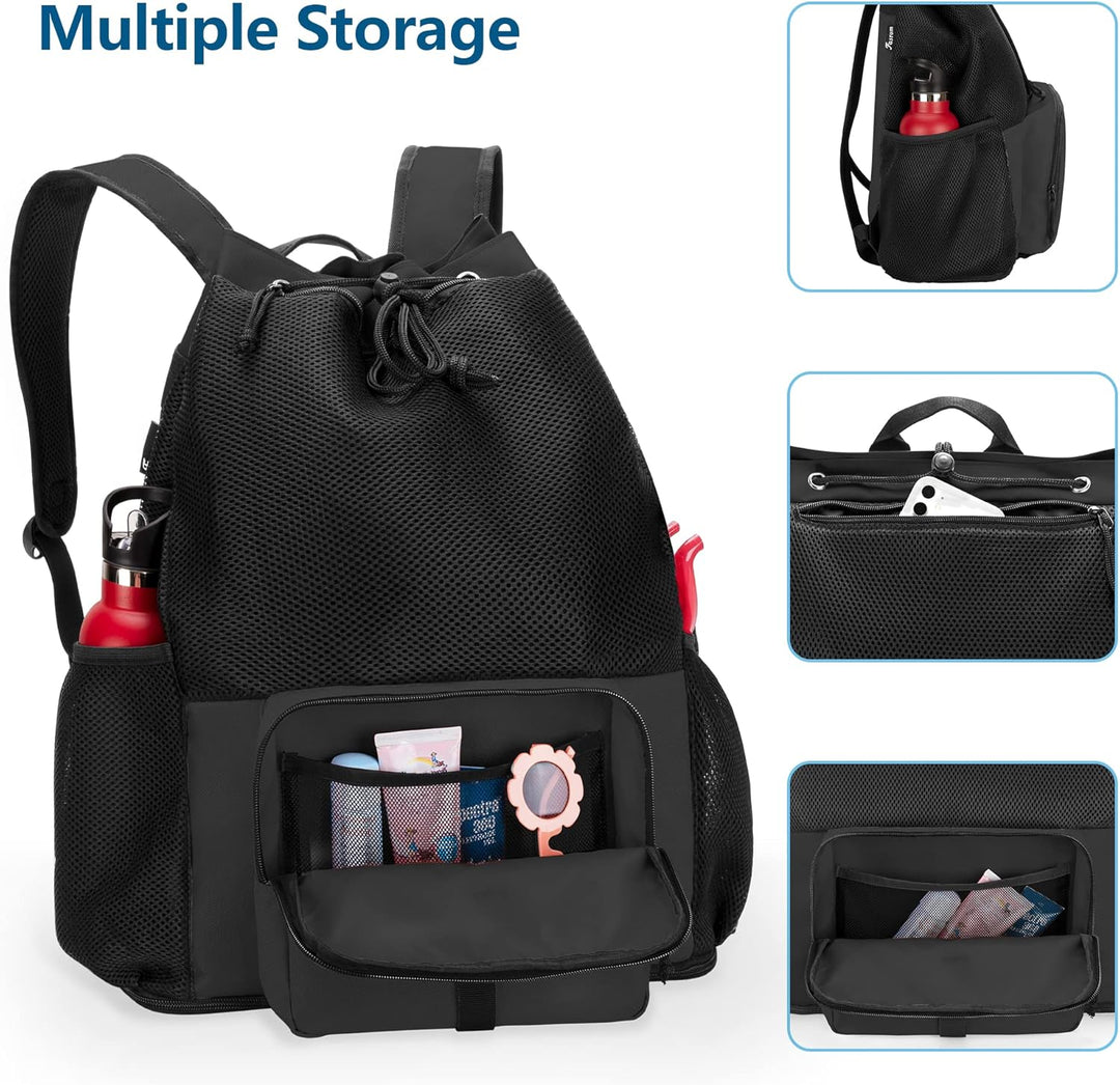 Fasrom Mesh Strandrucksack mit Reissverschluss unten, Sport Gym Rucksack zum Schwimmen, Strand und P