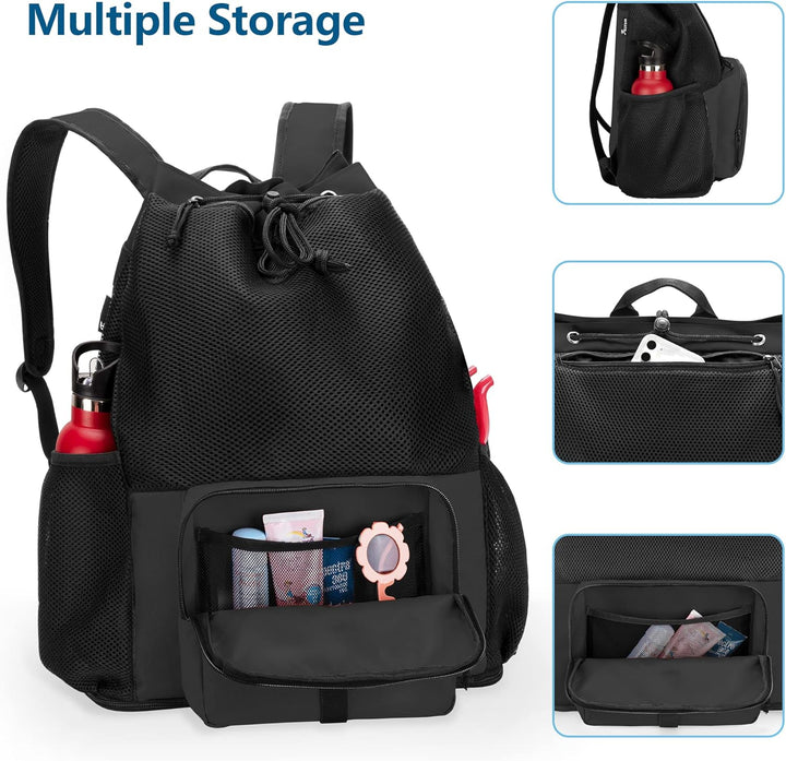 Fasrom Mesh Strandrucksack mit Reissverschluss unten, Sport Gym Rucksack zum Schwimmen, Strand und P