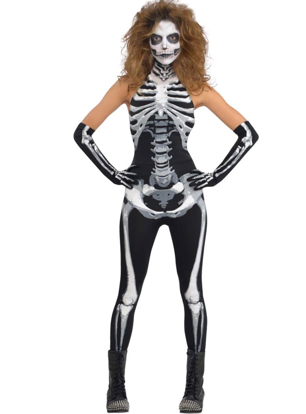 Amscan - Erwachsenenkostüm Skelett Bodysuit, Jumpsuit, Overall, Handschuhe, Halloween, Mottoparty, K