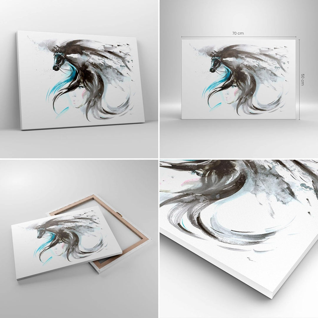 Bilder auf Leinwand Pferd Streifen Hengst Laufen Leinwandbild 70x50cm Wandbilder Dekoration Wohnzimm