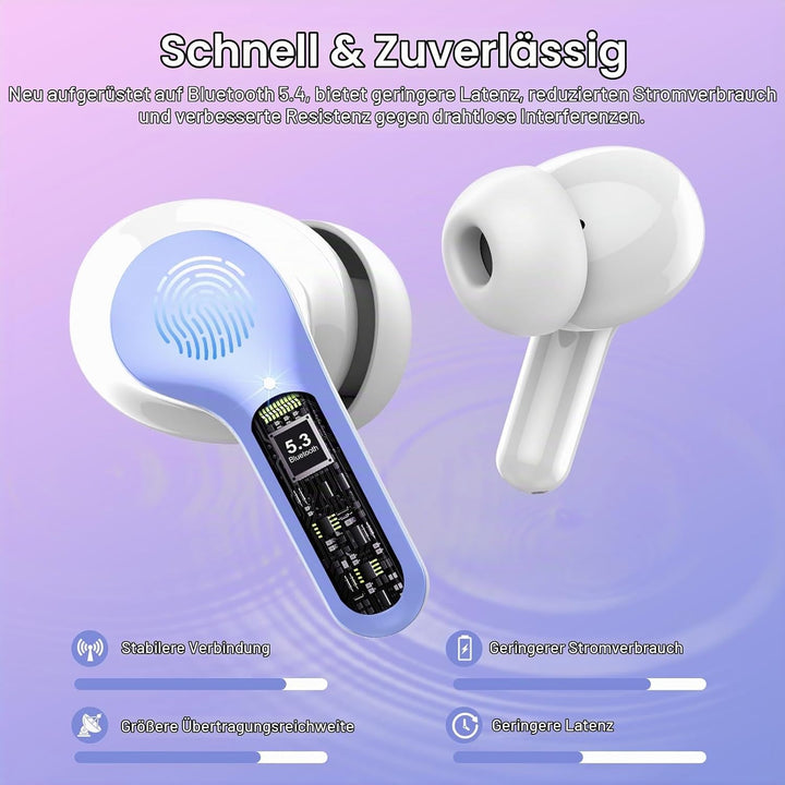 Bluetooth Kopfhörer, Kopfhörer Kabellos Bluetooth 5.4 In Ear, 4 ENC Noise Cancelling Mic Ohrhörer, H