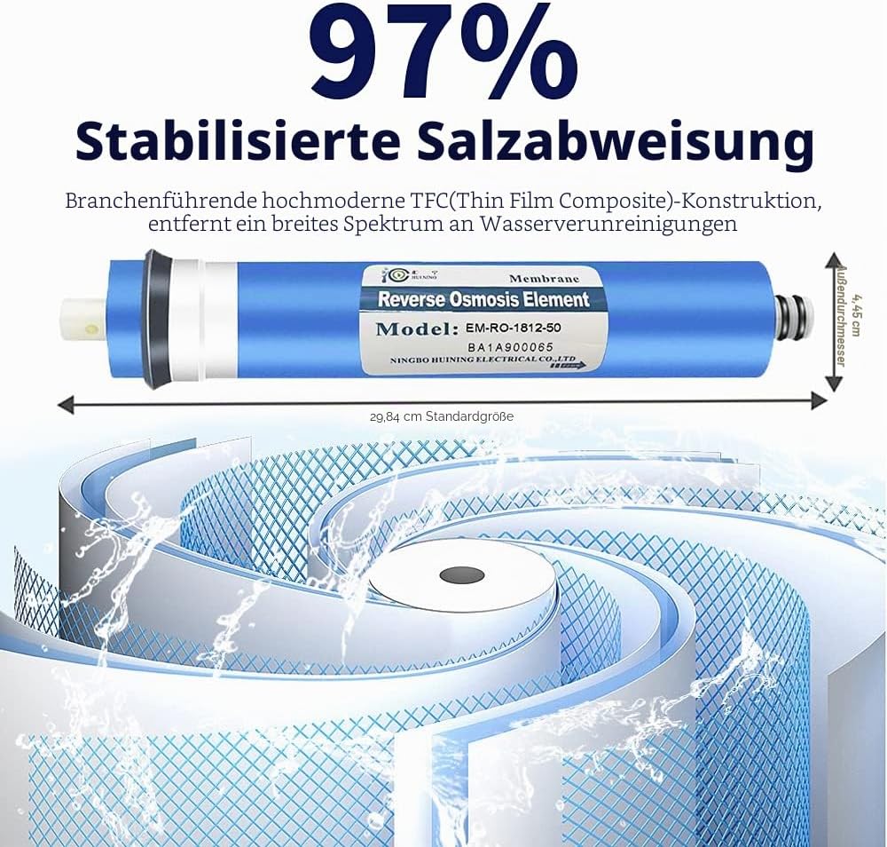 Huining 50GPD Umkehrosmose-Membran-Gehäuse-Kit mit Schnellanschluss, Rückschlagventil, komplettes Se