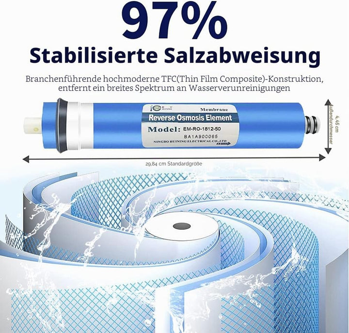 Huining 50GPD Umkehrosmose-Membran-Gehäuse-Kit mit Schnellanschluss, Rückschlagventil, komplettes Se