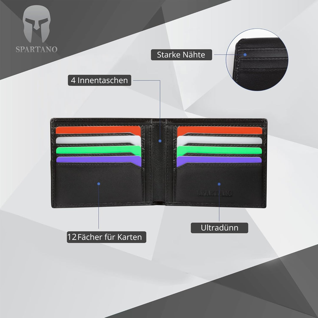 SPARTANO Herren Geldbörse, Herren Wallet mit RFID-Schutz, mit Münzfach, Portemonnaie mit 11 Kreditka