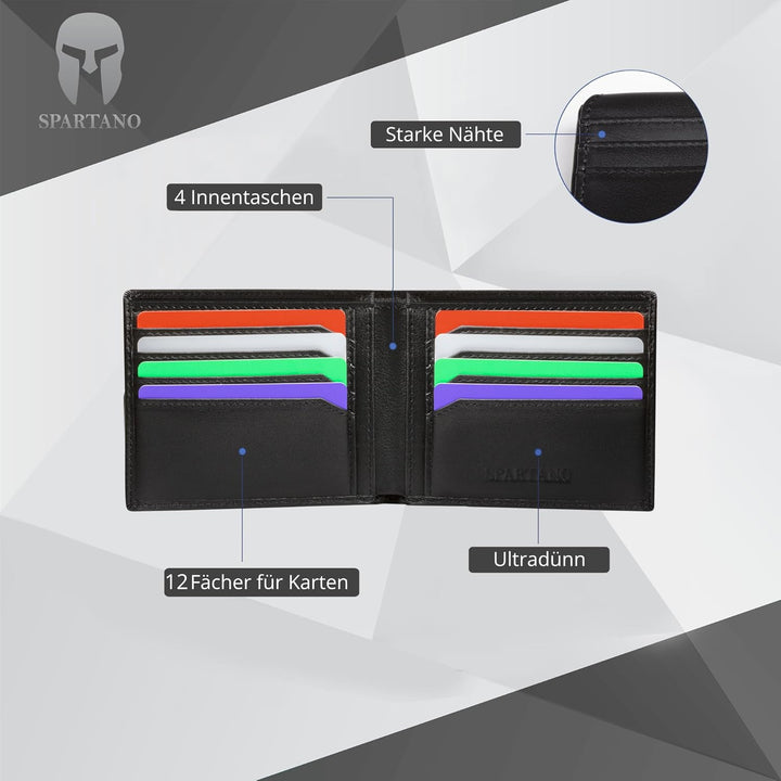 SPARTANO Herren Geldbörse, Herren Wallet mit RFID-Schutz, mit Münzfach, Portemonnaie mit 11 Kreditka