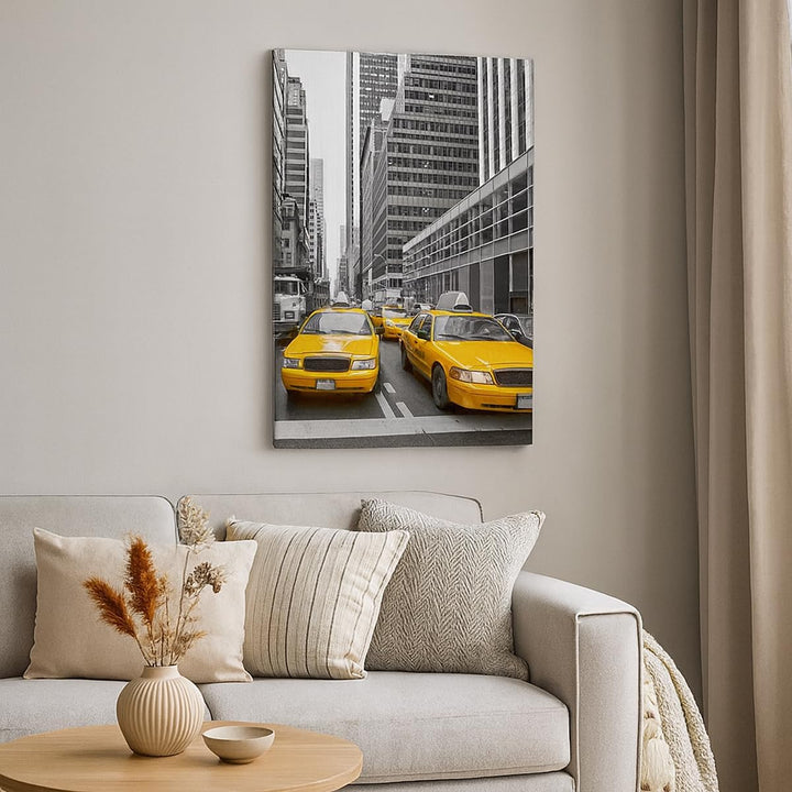 Bilder auf Leinwand 55x100cm Leinwandbild mit Rahmen Taxi Stadt Strasse Transport Gross Wanddeko Bil