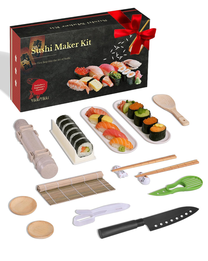 Vikkivikki Sushi Maker Set, Sushi Set für Anfänger, Komplett Kit zum Selber Machen mit Sushi Bazooka