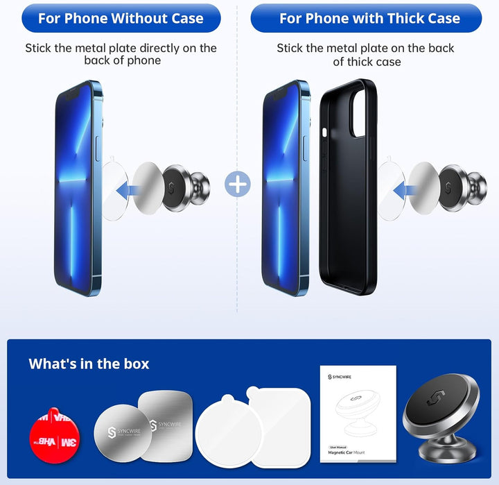 SYNCWIRE Magnetische Handyhalterung fürs Auto, Universelle Smartphone Handyhalter, Verstellbare KFZ-