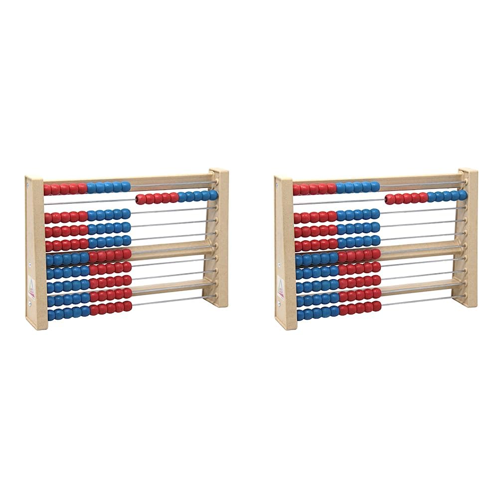WISSNER® aktiv Lernen - 100 er Rechenrahmen, ab 3 bis 99 Jahre, rot/blau - RE-Wood® (Packung mit 2)