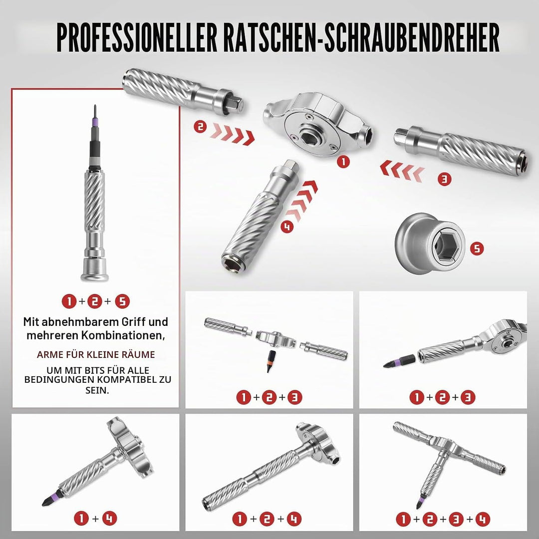 Ratschen Schraubendreher Set, 66 in 1 Magnetisch Schraubendreher Set, S2-Stahlbits, DIY-Kombinations