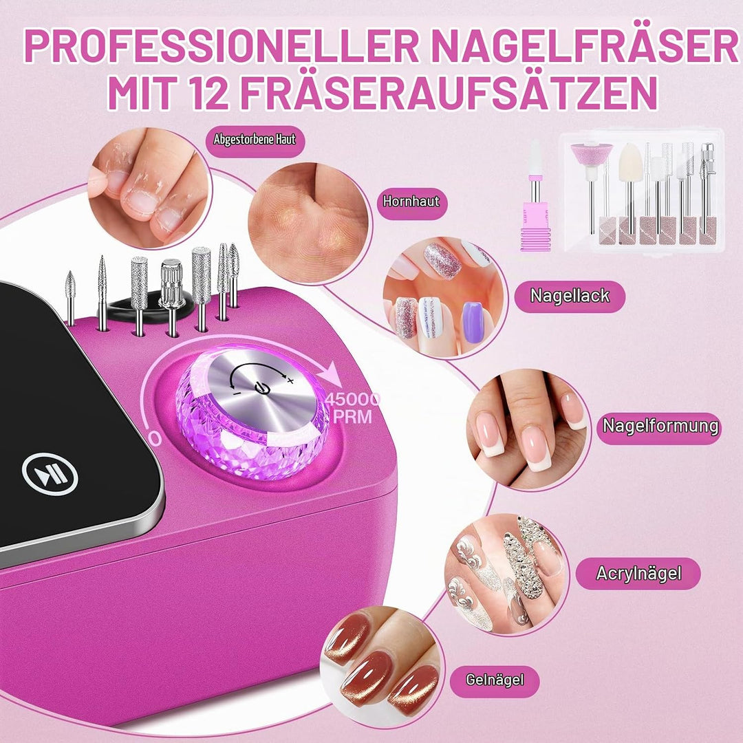 Elektrischer Nagelfeile Nagelfräser für Gelnägel, 45000 U/min Nagelfräser Professioneller mit LCD-An