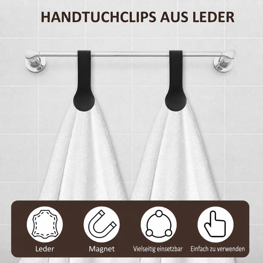 4 Stück Magnetische Handtuchclips,Handtuchhalter Leder,Leicht Zugänglicher Handtuchaufhänger,für Küc