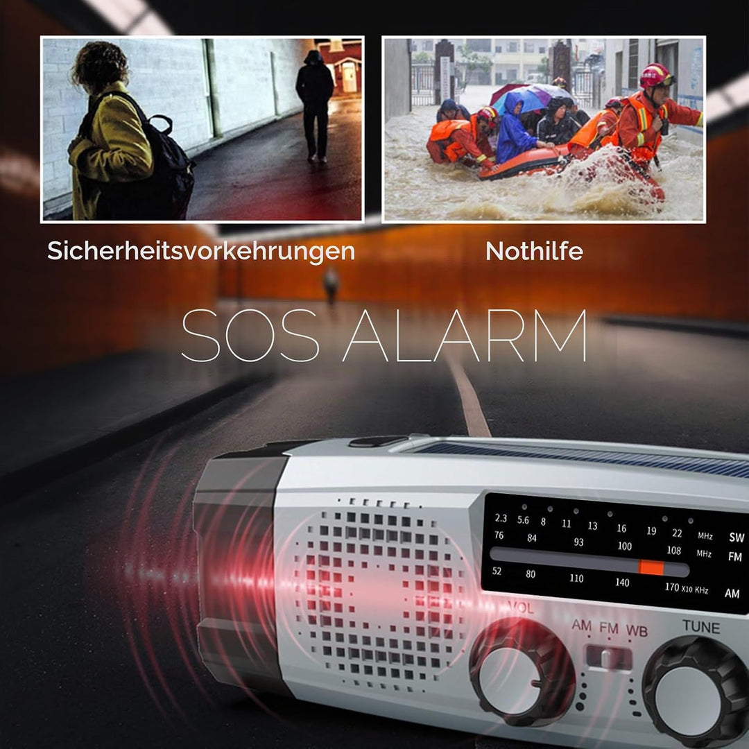 Notfallradio, FM AM SW NOAA Solar Radio Tragbar Kurbelradio mit LED Taschenlampe USB Handy Ladegerät