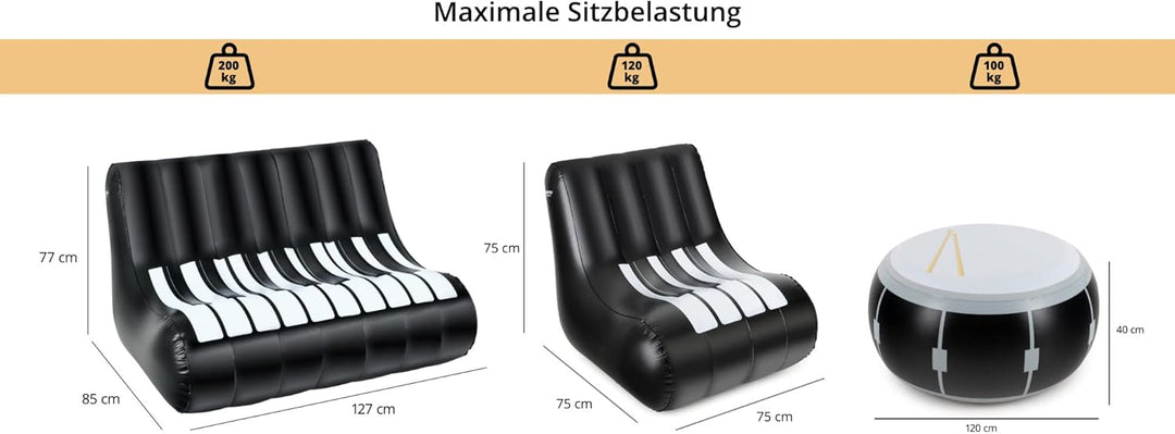 Stagecaptain IF-Set Aufblasbares Loungemöbel-Set - Sitzgarnitur aus PVC - Bestehend aus einem Tisch,