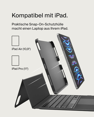 Belkin Everyday Tastatur mit Hülle u. Halter, hinterleuchtete iPad Tastatur, Multi-Gesture-Steuerung
