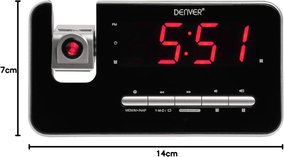 Denver CRP-618 Uhrenradio (Wecker, PLL FM Radio, Display 3,0cm (1,2 Zoll), Projektion)