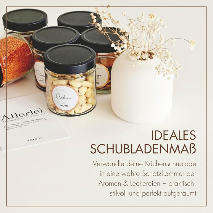 MOYO Vorratsgläser mit Deckel I 6er Set á 410ml I hochwertige Frischhaltedosen Glas I luftdichte Auf