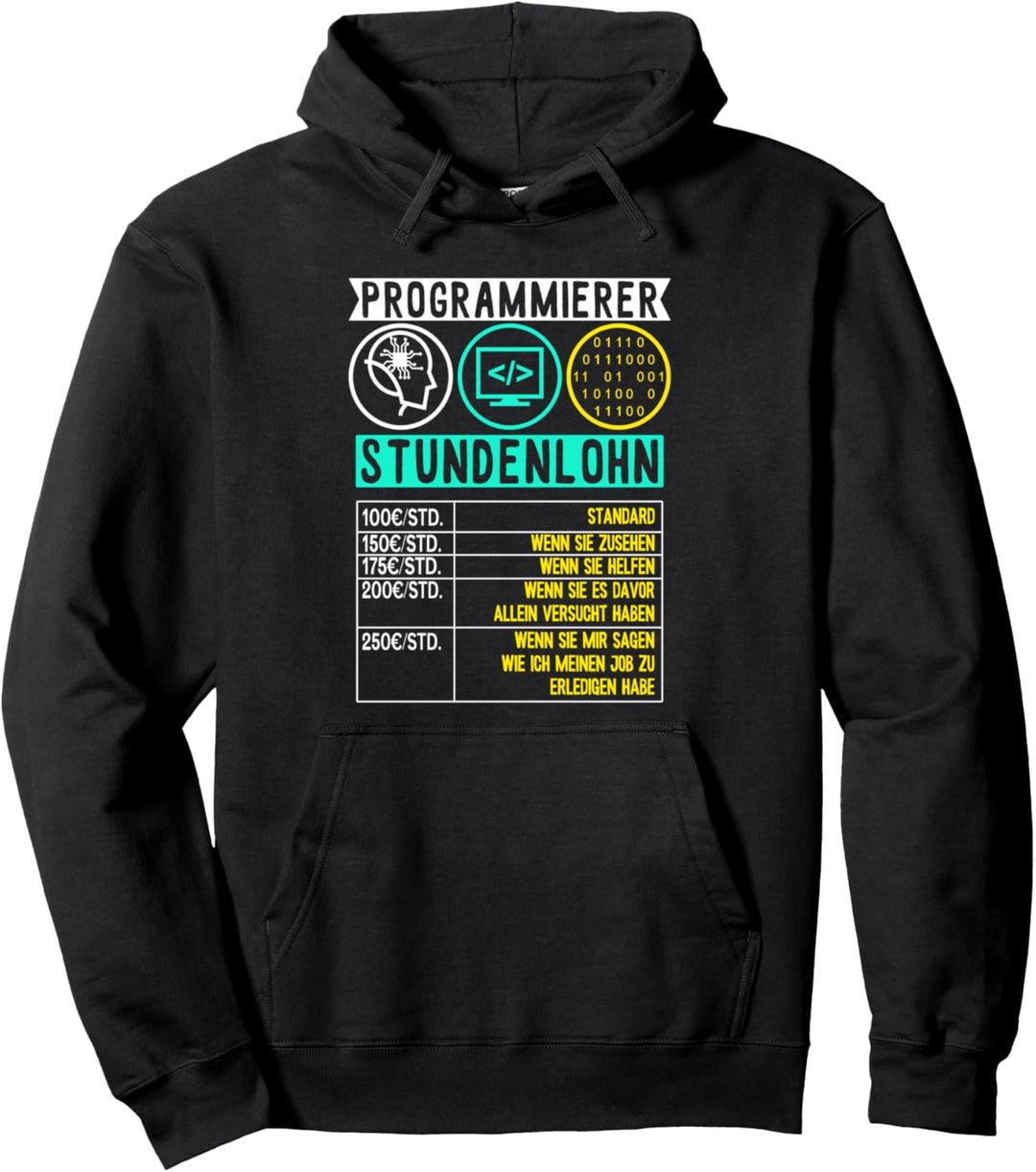 Programmierer Stundenlohn Informatik HTML Admin Binär USB Pullover Hoodie