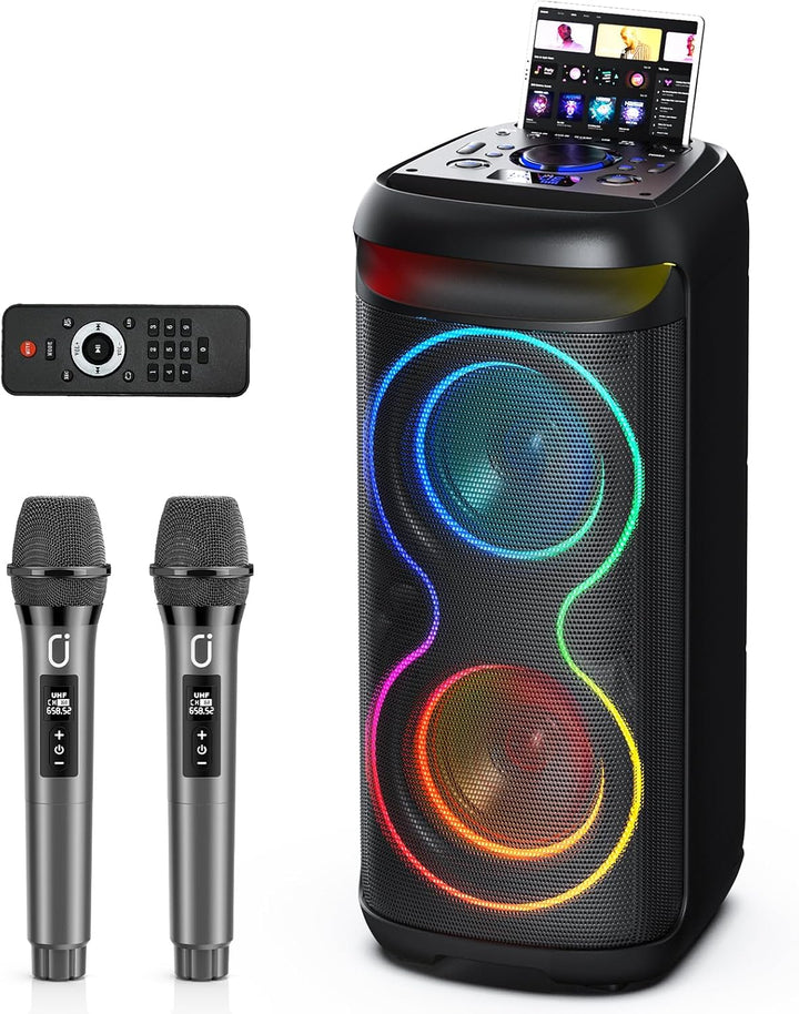 HWWR Karaoke Maschine mit 2 Mikrofones, grosser Tragbaren Bluetooth Karaoke Lautsprecher mit Diaco L