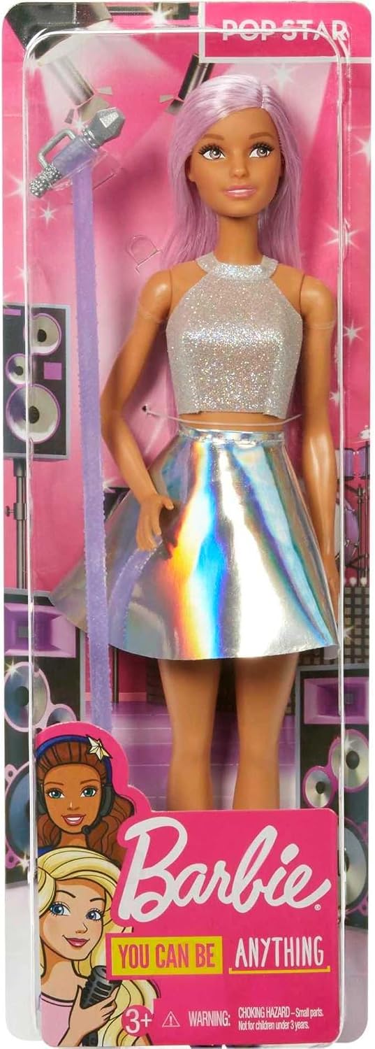 Barbie You Can Be Anything Series, Pop Star, Barbie mit rosa Haaren, silbernem Top und Rock, Mikrofo
