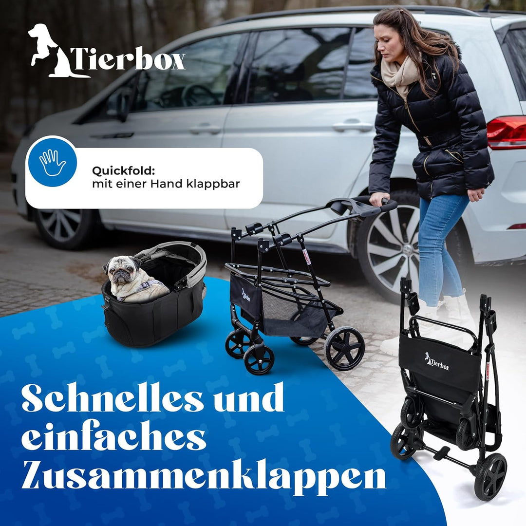 Tierbox Hundebuggy Hundewagen klappbar mit QuikFold, einfacher Transport, Traglast bis 15 kg - Grau,