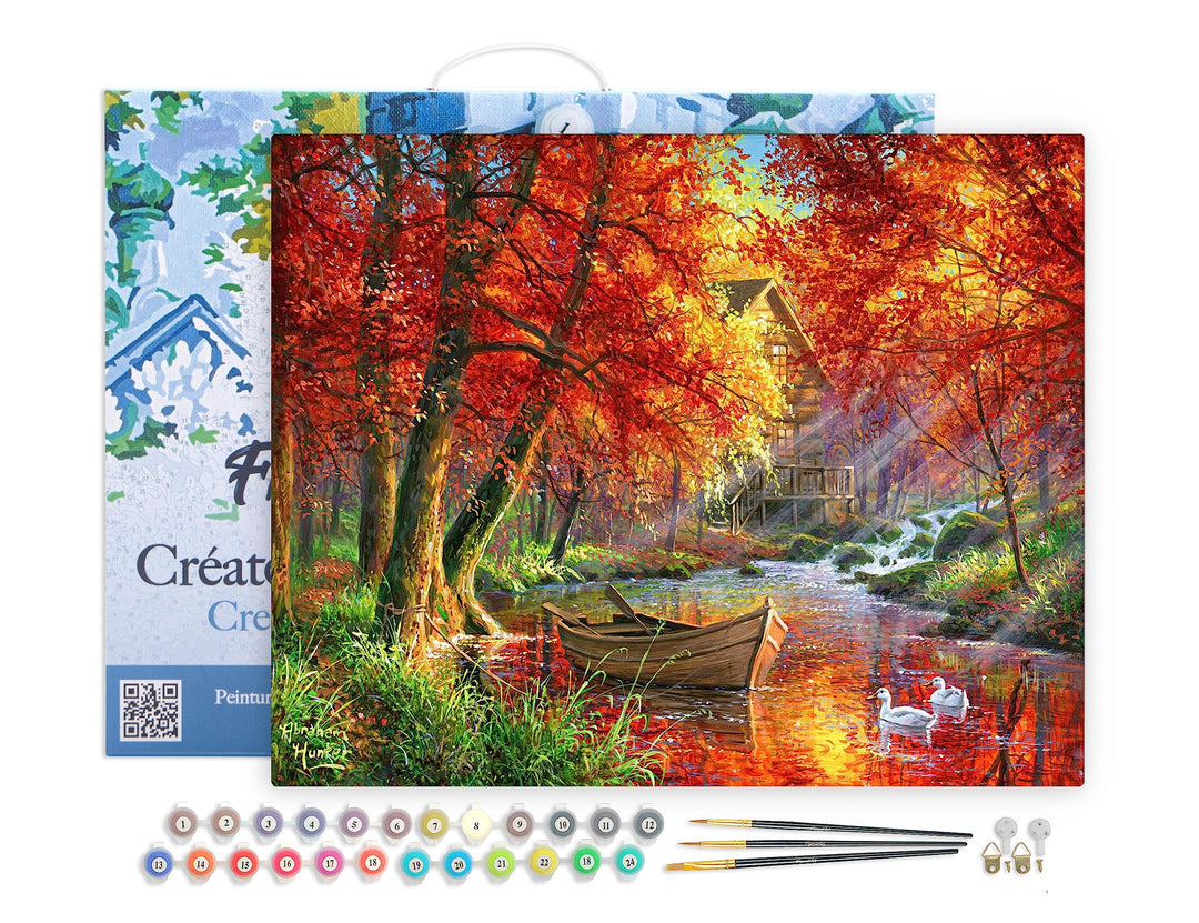 Figured'Art Malen Nach Zahlen Erwachsene Mit Rahmen Boot am Herbstlichen Fluss - Paint by Numbers Ba