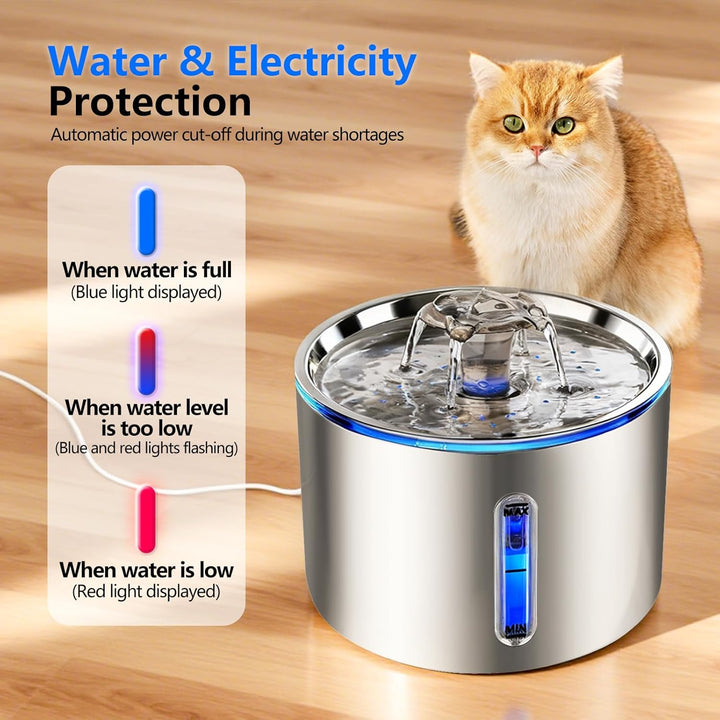 Katzenbrunnen Edelstahl,Trinkbrunnen für Katze,2.5L Ultraleiser Katzentrinkbrunnen,Wasserbrunnen für