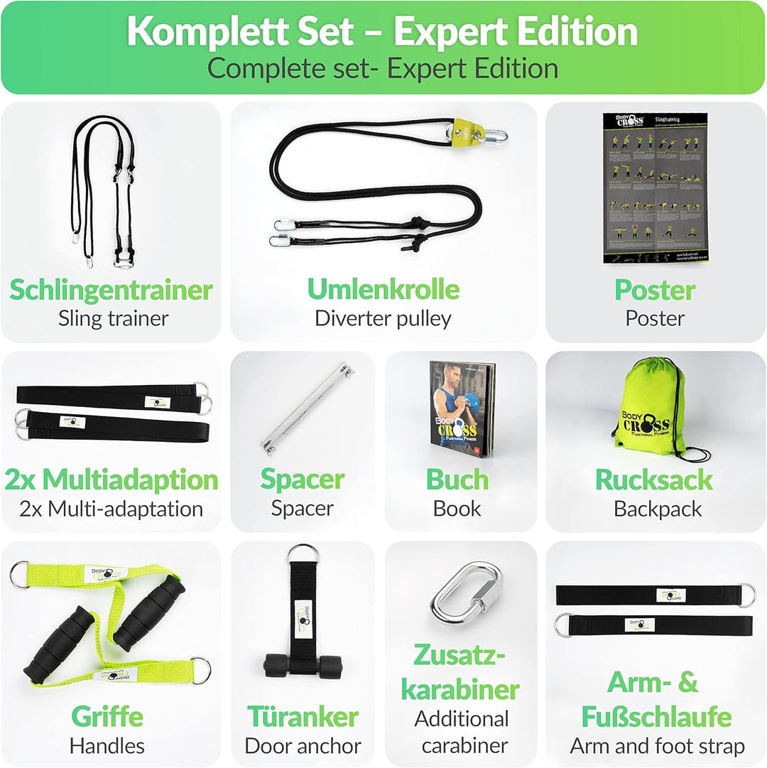 PREMIUM Schlingentrainer Komplett Set, Made in Germany, geprüft & zertifiziert, 2 Slingtrainer im Kr