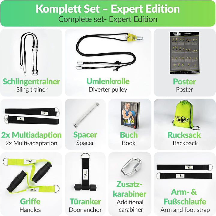 PREMIUM Schlingentrainer Komplett Set, Made in Germany, geprüft & zertifiziert, 2 Slingtrainer im Kr