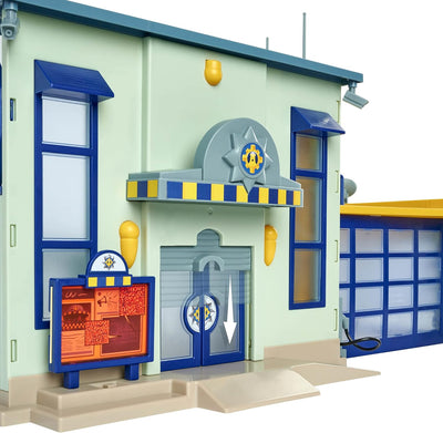Simba 109251097 - Feuerwehrmann Sam Polizeistation, Spielfigur Rose, Garage für Polizeiauto, Sound u