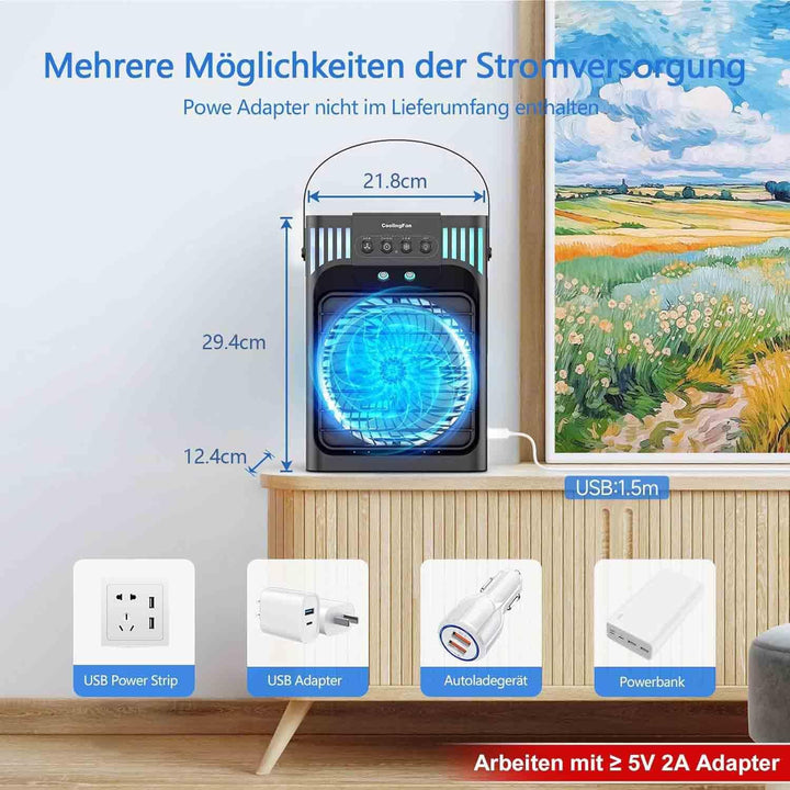 Mobile Klimaanlage mit Fernbedienung,1200 ML Mini Luftkühler mit 3 Luftgeschwindigkeiten & 3 Kühlneb