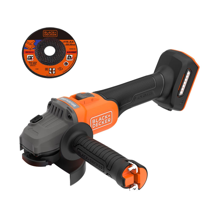 BLACK+DECKER Akku-Winkelschleifer (18V, 115mm Scheiben-ø, bürstenlos, Sanftanlauf, für Trenn, Schlei