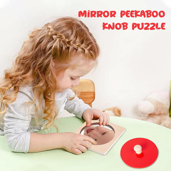 Montessori Baby Spiegel Spielzeug,Montessori Spiegel Peekaboo Knopf Puzzle-Jumbo Knopf Baby Puzzles