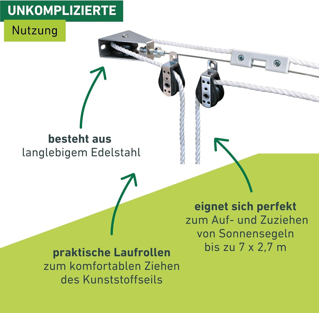 Windhager Montageset Seilzugsystem, Montage-Komplett-Set zum Spannen und Verschieben von Markisen un