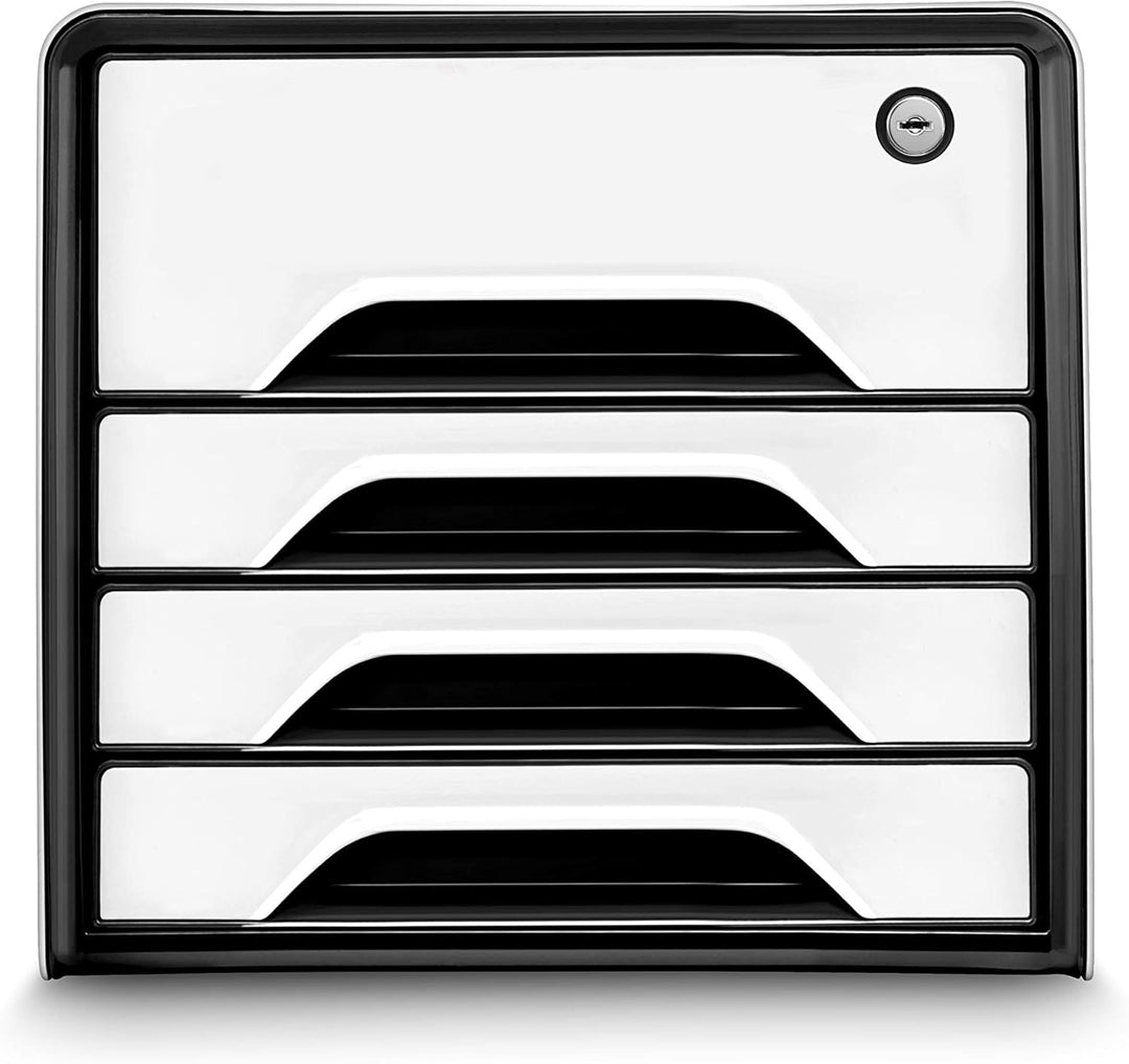 CEP Schubladenbox Secure mit 4 Schubladen und Zylinderschloss 7-311 S, Weiss Weiss / Schwarz, Weiss