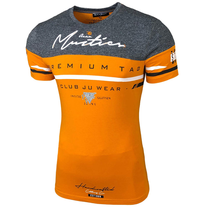 Herren Rundhals Vintage T-Shirt Kurzarm Slim Fit Design Fashion Top Print Shirt 2857 S Orange, S Ora