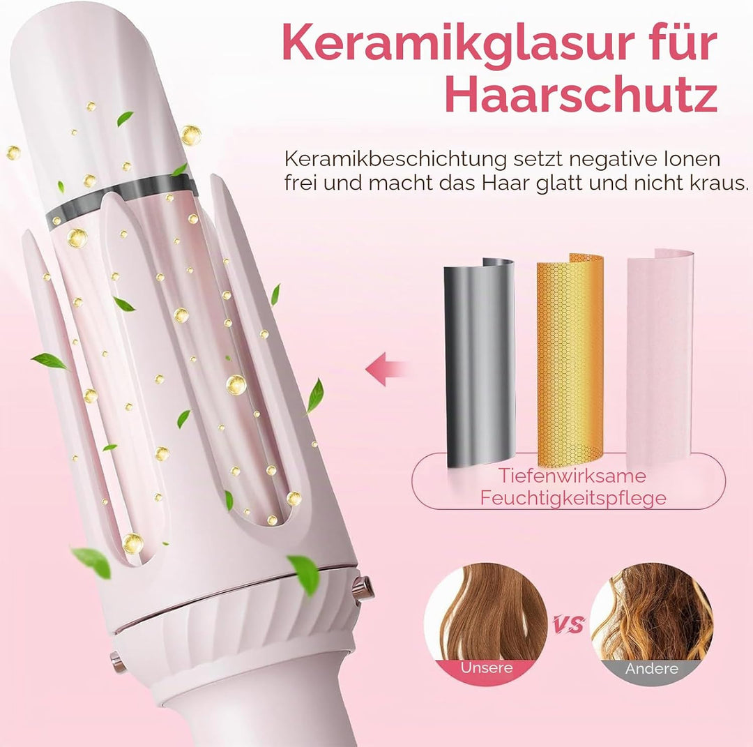 Lockenstab, automatisch, 3-in-1, Rosa – Keramikbeschichtung, eisige Keramikbeschichtung, schnelles A