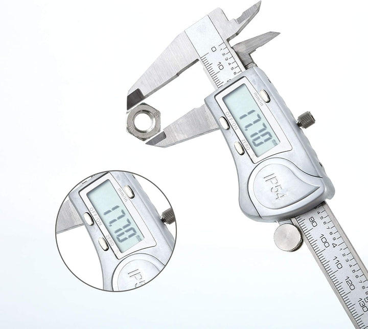 INTIRILIFE Digitaler Messschieber in Silber – 150mm / 6 Zoll IPX54 wasserdichte Edelstahl Schieblehr
