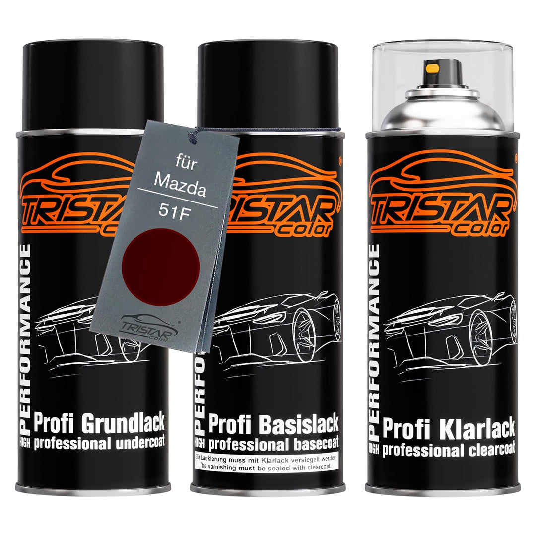TRISTARcolor Autolack Spraydosen Set für Mazda 51F Artisan Red Premium Perl Grundlack Basislack Klar
