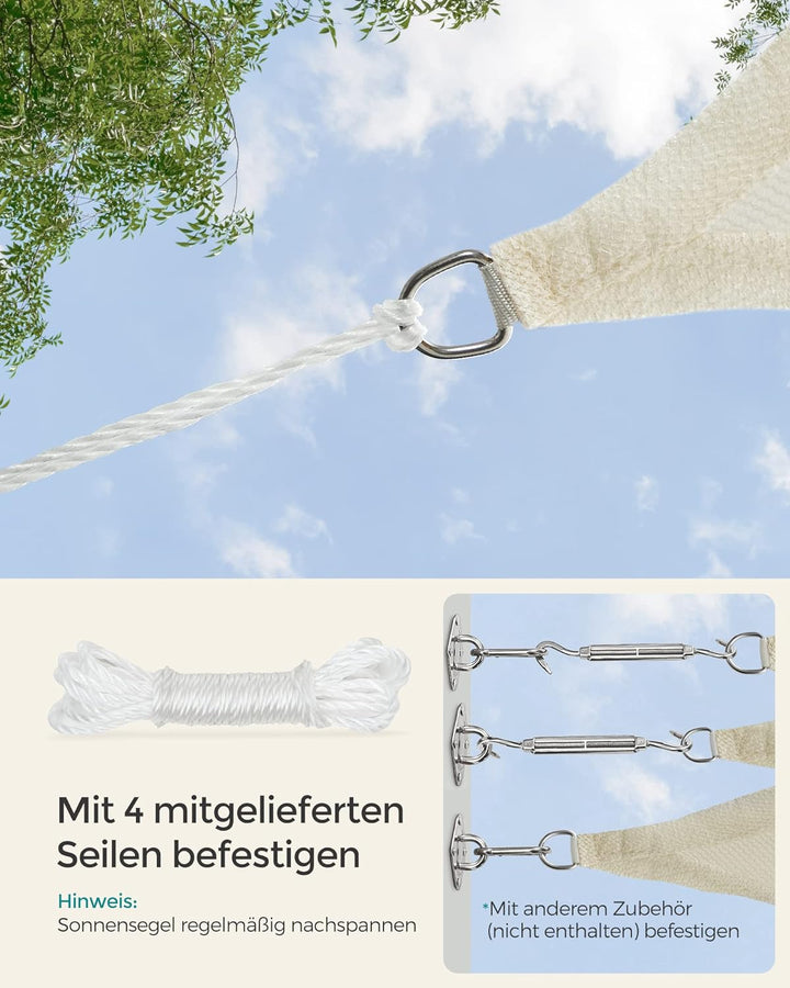 SONGMICS Sonnensegel 2 x 2 m, Sonnenschutz aus HDPE-Gewebe, luftdurchlässig, wasserdurchlässig, für