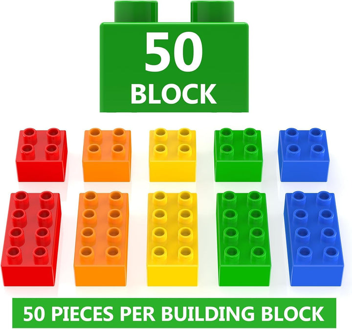 WYSWYG Grosse Bausteine-Set, 50 Teile Steine in 5 Farben, Kompatibel - Ideal für Kinder ab 3 4 5 6 J
