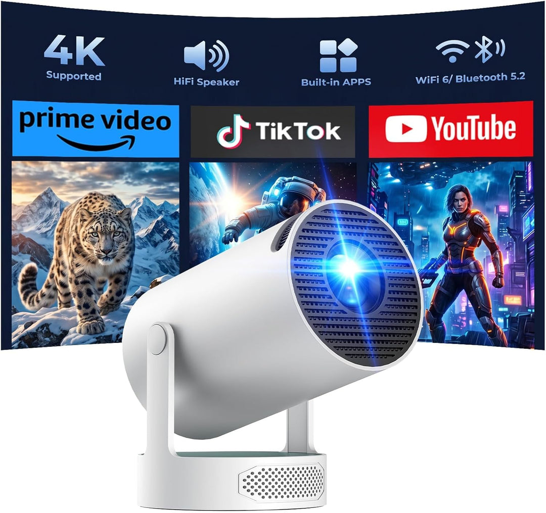 Mini Beamer mit Lautsprecher, Projector unterstützen 1080P 4K, Auto Keystone WiFi6 Tragbarer Beamers